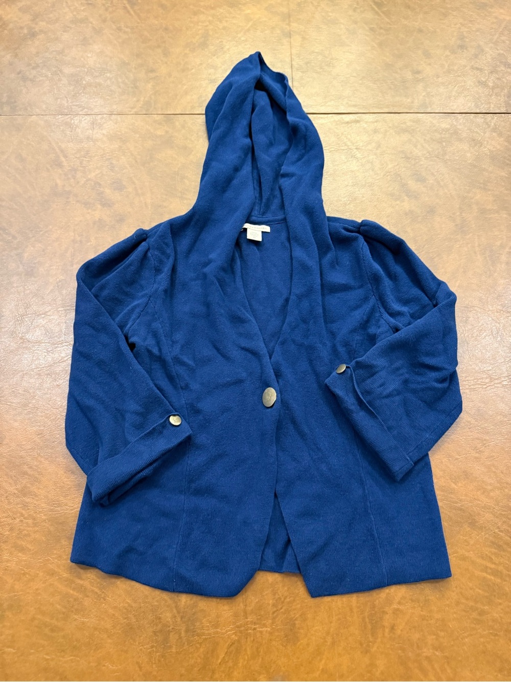 White & Warren Women Hooded Blue Jacket with Button Detail 100% Cotton Size M